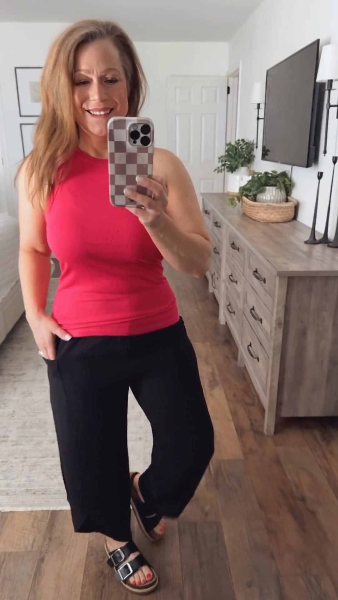 Spring + summer outfit inspo

•Sleeveless tank
•Pants - wide leg palazzo pants,  loose fit and smocked elastic waistband
•Sandals 

I wear a small in top and pants 
Shoes TTS

#LTKMidsize #LTKootd #LTKPetite