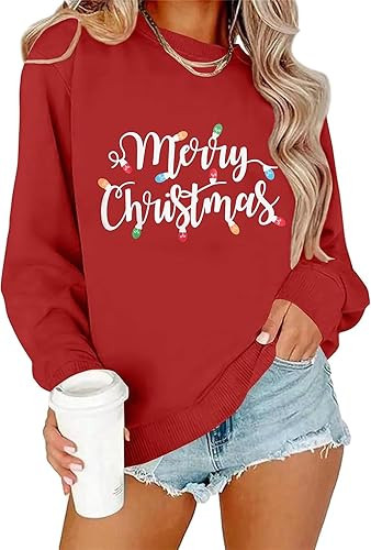 Womens Christmas Sweater Long Sleeve Crewneck Shirt Holiday Outfits Merry Xmas Sweatshirts S-XXL | Amazon (US)