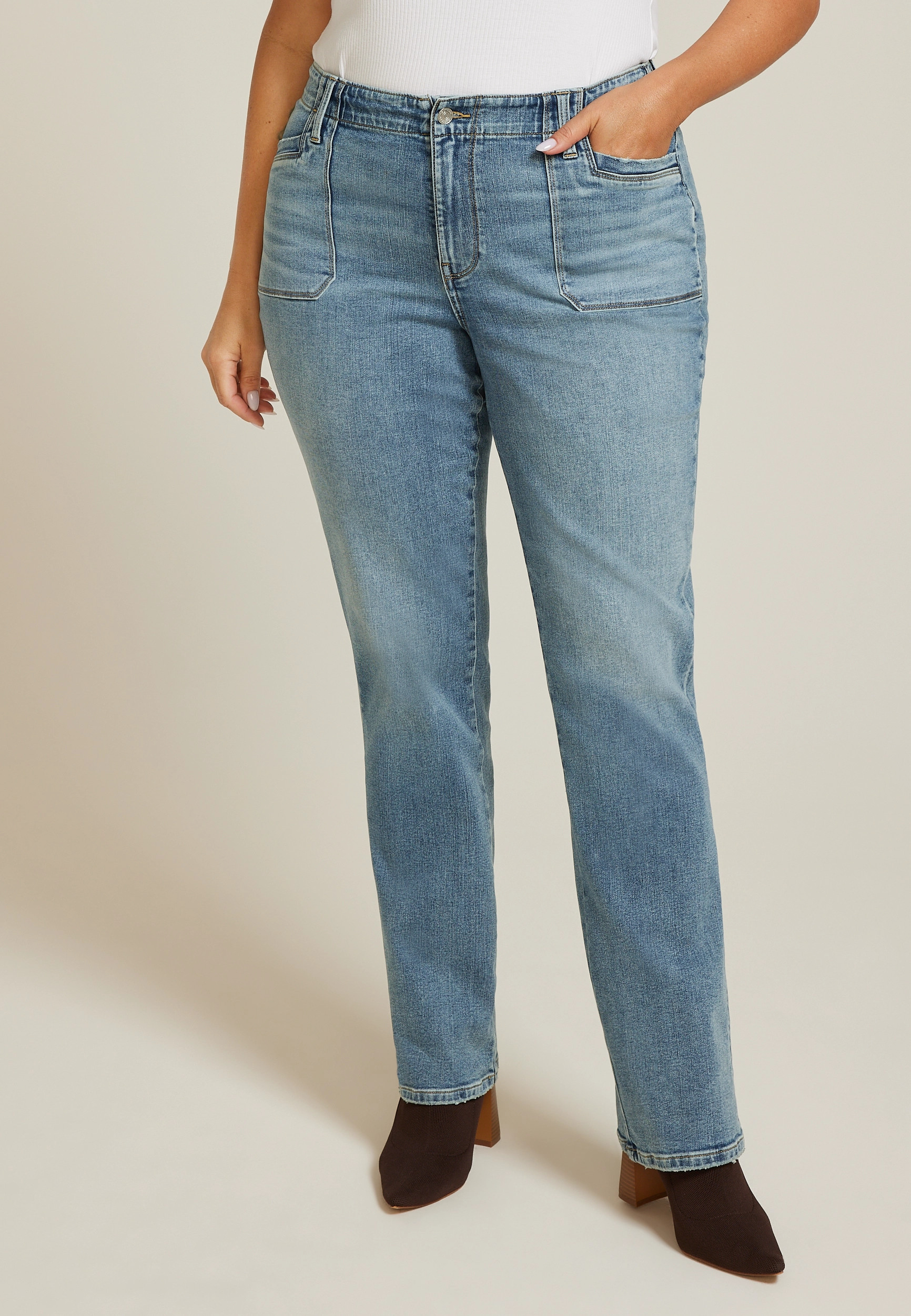 Maurices Plus Size Jeans Women's Jeans High Rise Patch Pocket Slim Bootcut Jean Blue Denim Size 16W | Maurices