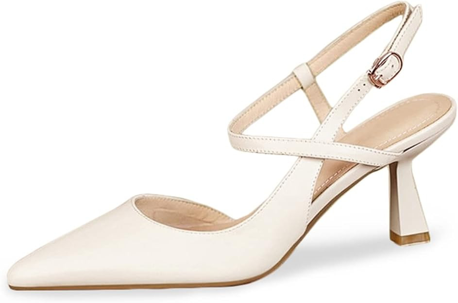 Womens Low Kitten Heel Closed Pointed Toe Slingback Pumps Heels Slip On Heeled Sandals Dress Shoe... | Amazon (US)
