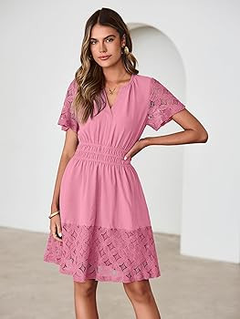 Simplee Womens Boho Summer Dresses Casual Wedding Guest V Neck Short Sleeve Empire Waist A Line T... | Amazon (US)