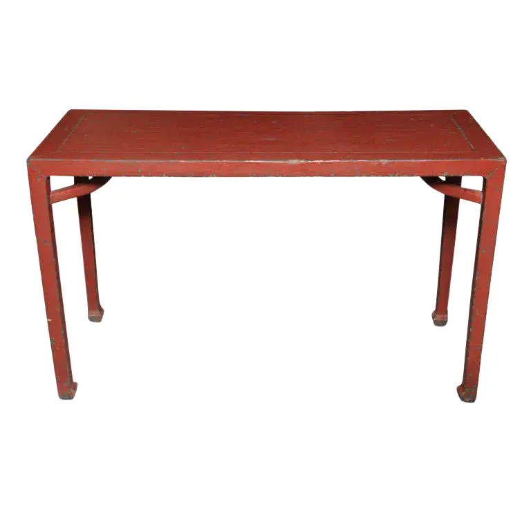 Antique Linen Covered Red Lacquered Elmwood Console Table, 19th Century China | Chairish
