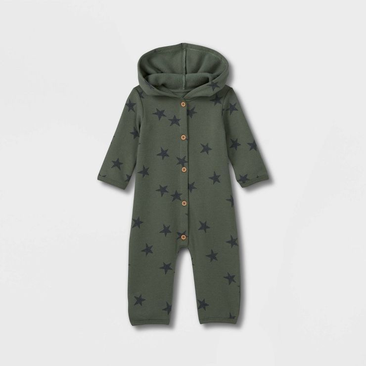 Grayson Collective Baby Star Hooded Fleece Romper - Green | Target