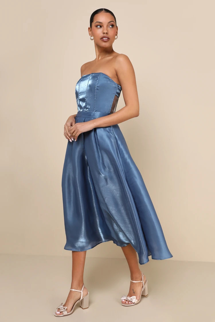 Radiant Direction Slate Blue Strapless Midi Dress With Pockets | Lulus
