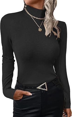 Womens Ribbed Long Sleeve Mock Neck Tops Fall Winter Fitted Shirts for Women 2025 | Amazon (US)