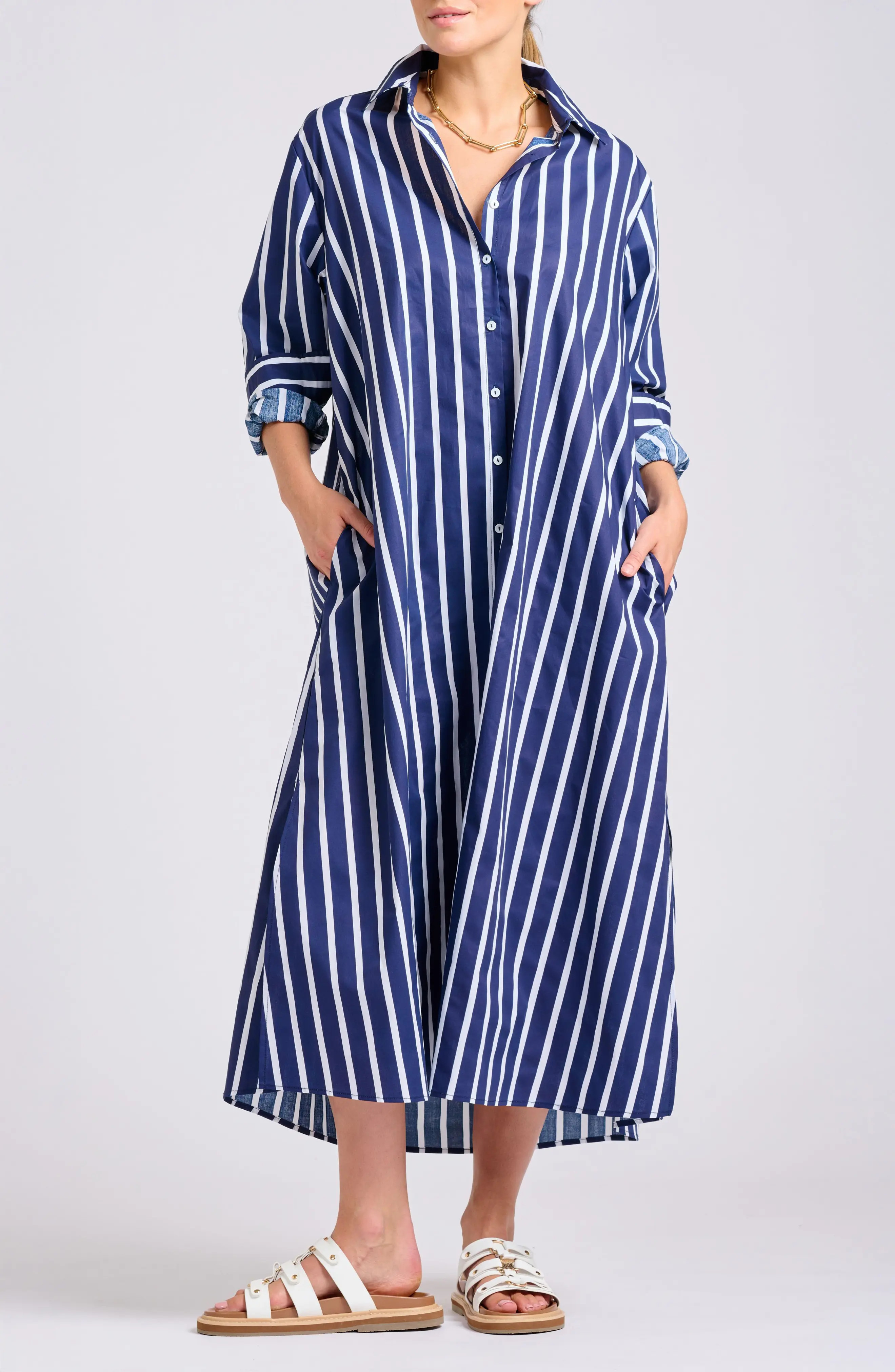 Mixed Stripe Long Sleeve Shirtdress (Women) | Nordstrom | Nordstrom