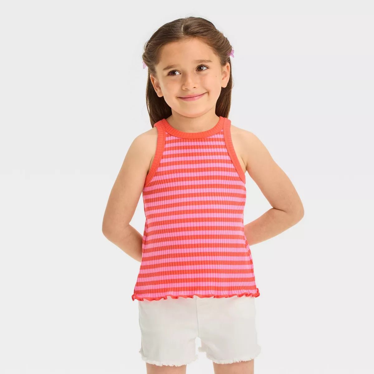 Toddler Girls' Ribbed Striped T-Shirt - Cat & Jack™ Coral Pink 4T | Target