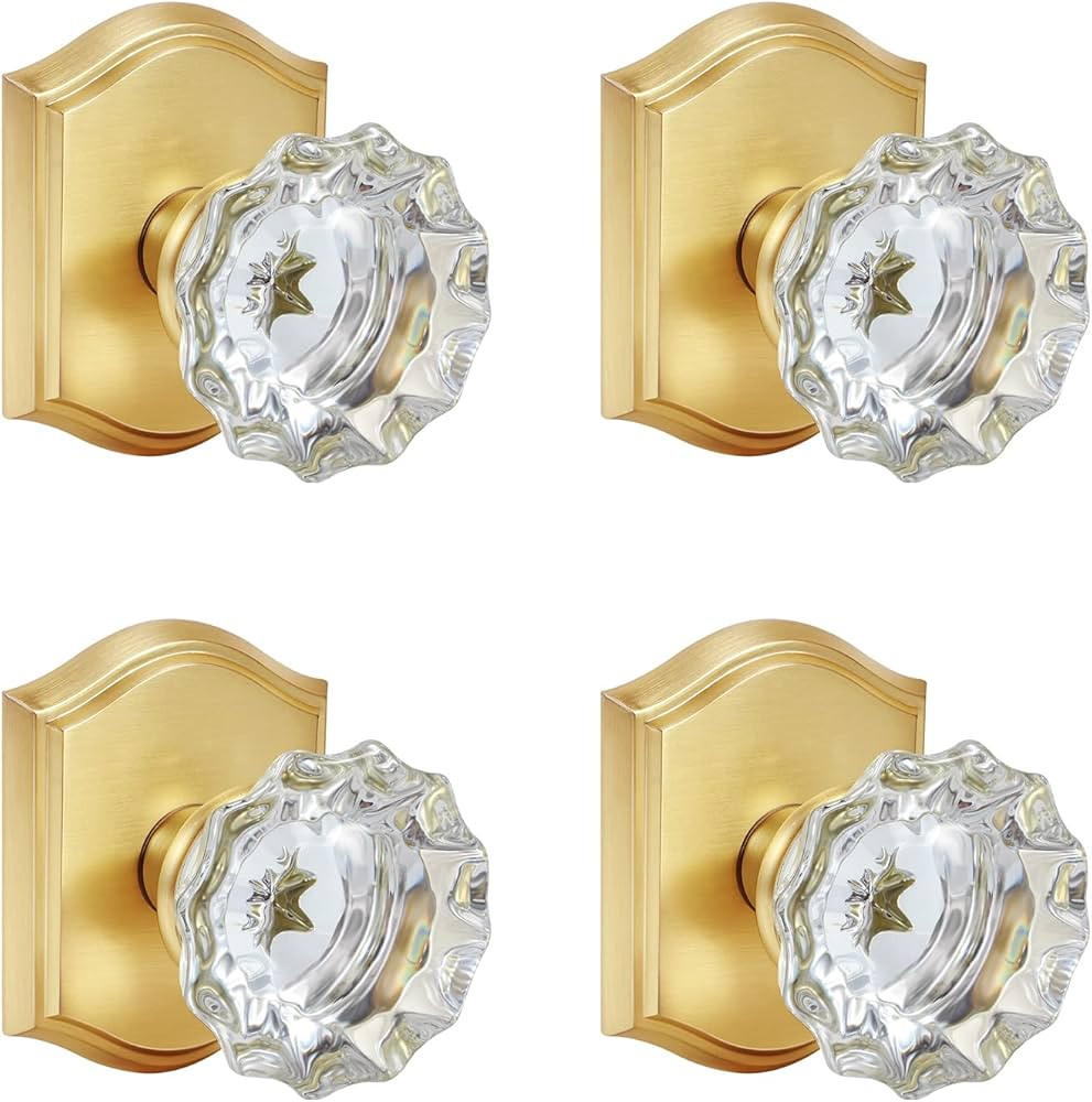 4 Pack Crystal Glass Dummy Door Knob, Single Side Dummy Door Knob Set for Interior Doors, Satin B... | Amazon (US)