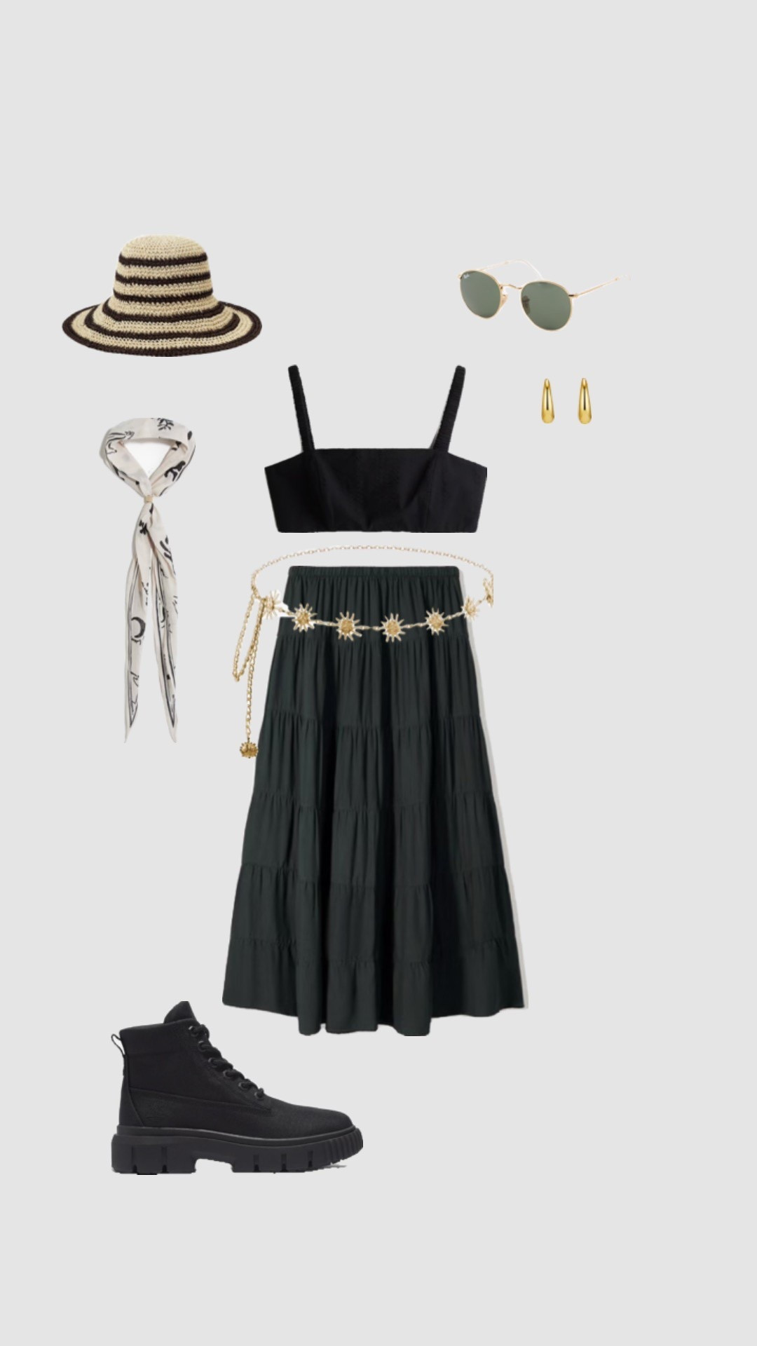 What I’m wearing to Glastonbury festival 2025 

Get 15% off Orelia Jewellery with code - OLIST-W57F

• black long midi maxi skirt black crop top bralet gold sun belt walking boots cream neck scarf raffia straw striped hat reading Leeds festival outfit summer outfits festival style  •

#LTKsummer #LTKfestival #LTKxboohoosummer