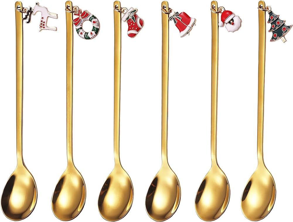 Christmas Coffee Tea Spoons, 6 PCS Christmas Coffee Teaspoons Stirring Mixing Spoons with Pendant... | Amazon (US)