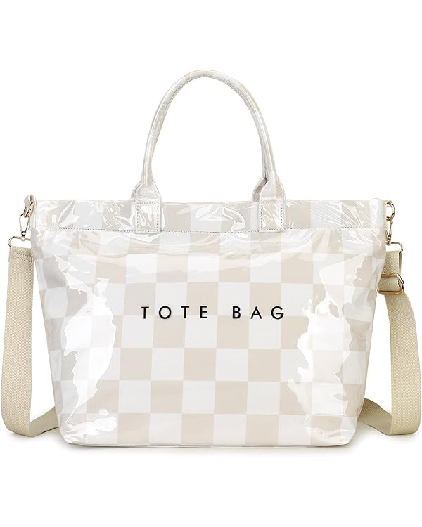 Large PVC Tote Bag for Women Letters Print Handbags Kraft Paper Shoulder Bag for Work Travel | Amazon (US)