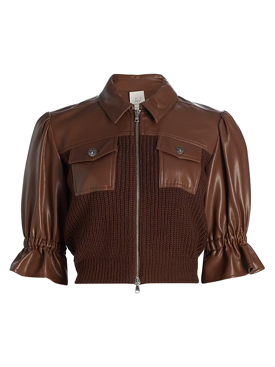 Women's Holly Mixed Media Jacket - Dark Sepia - Size Small | Saks Fifth Avenue