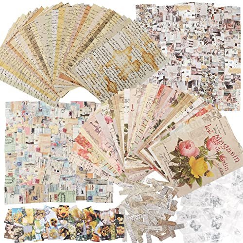 300PCS Vintage Scrapbooking Supplies Scrapbook Paper Journaling Kit Aesthetic Decorative Craft DIY Stickers Kits for Bullet Journaling, Junk Journal, Retro Crafts(Vintage) | Amazon (US)