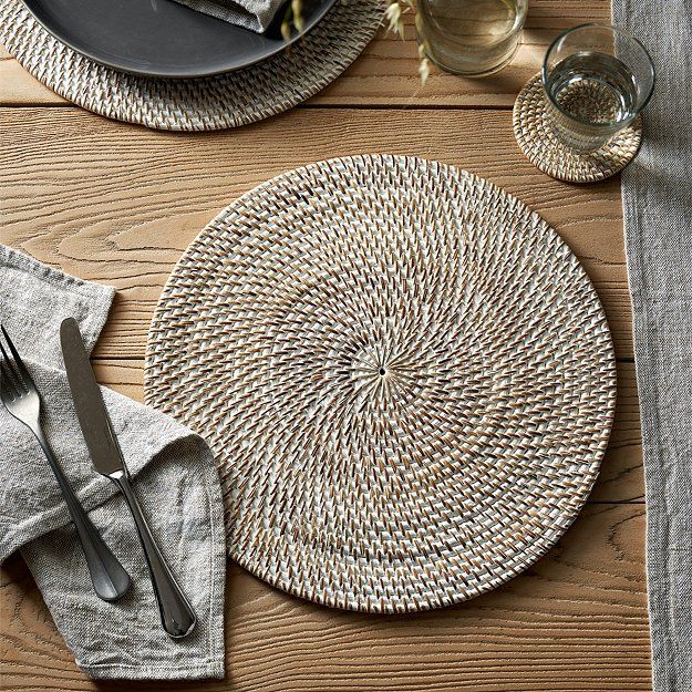 Whitewashed Rattan Round Placemat | The White Company (UK)