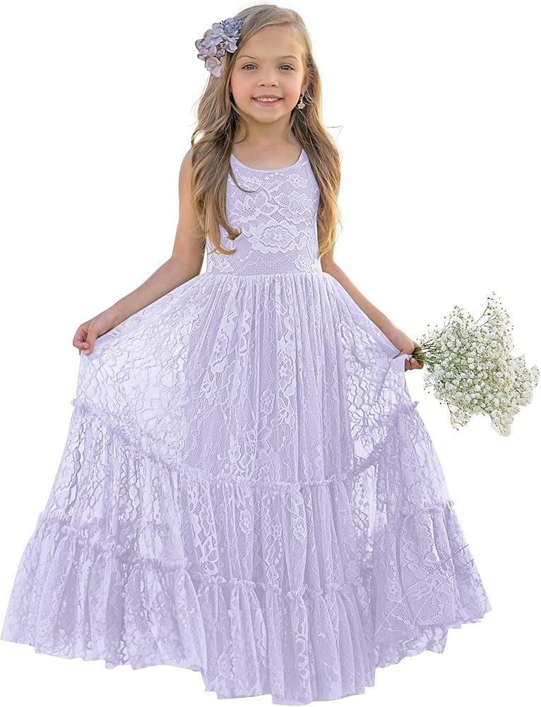 LalaMira Flower Girl Dress Lace Boho Toddler Dresses Ruffle Girl Dress for Wedding Garden Party H... | Amazon (US)