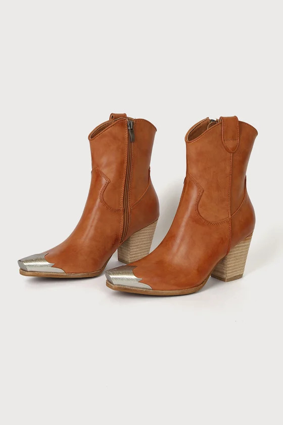 Naiya Cognac Western Ankle Boots | Lulus (US)