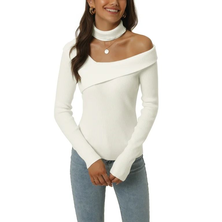 Unique Bargains Women's Long Sleeve V Neck Chocker Slim Fit Sweater Tops - Walmart.com | Walmart (US)