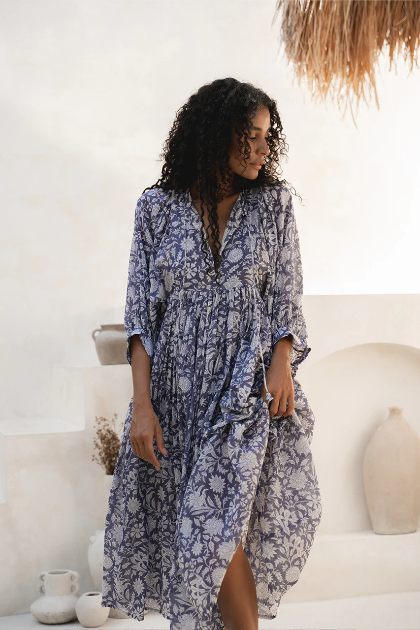 Kyra Midi Dress ~ Blue Iris | Daughters of India
