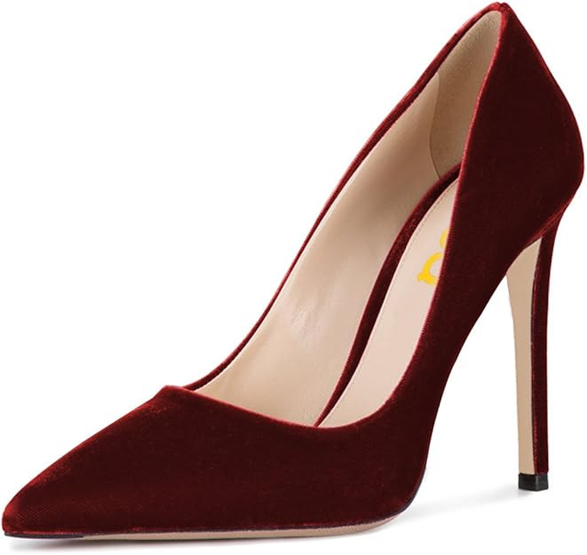 FSJ Women Formal Stiletto High Heels Pumps Pointed Toe Velvet Slide Office Wedding Lady Party Dre... | Amazon (US)