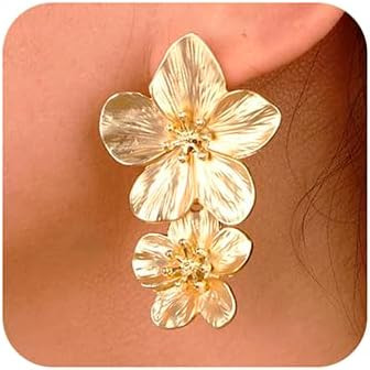 Wiwpar Large Double Flower Earrings for Women Boho Statement Flower Earrings Bohemian Elegant Chi... | Amazon (US)