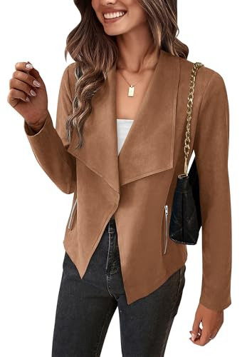 PRETTYGARDEN Women's Faux Suede Jackets 2026 Fashion Fall Clothes Long Sleeve Open Front Cropped Coat Outwear (Camel,X-Large) | Amazon (US)