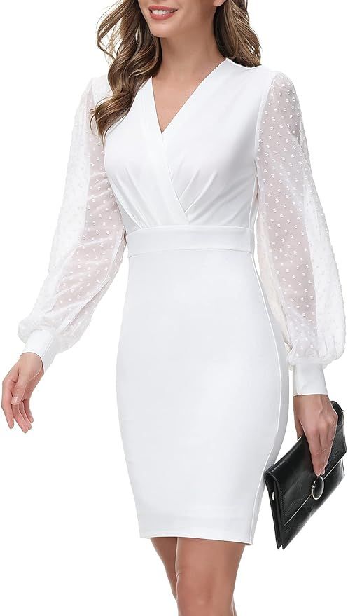 GRACE KARIN Women's Pencil Work Dresses Long Sleeve Wrap V Neck Bodycon Business Dress Elegant Co... | Amazon (US)