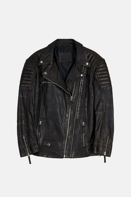 Leather Oversized Washed Leather Moto Jacket | Karen Millen US