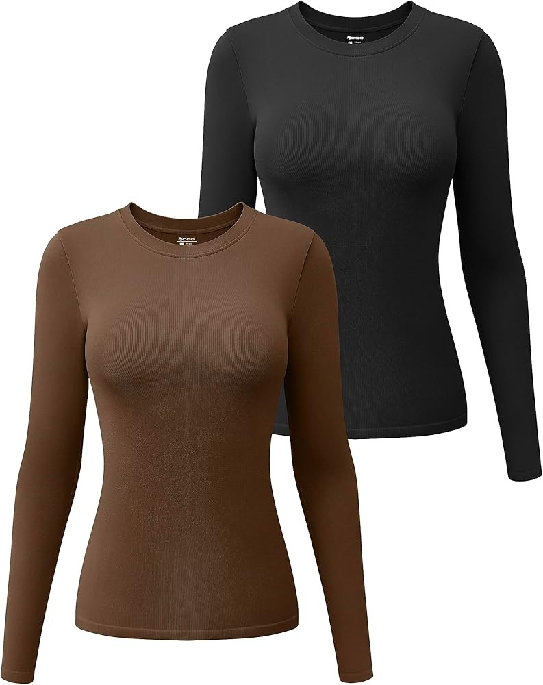 OQQ Womens 2 Piece Long Sleeve Tops Crew Neck Stretch Fitted Underscrubs Layer Tee Shirts | Amazon (US)