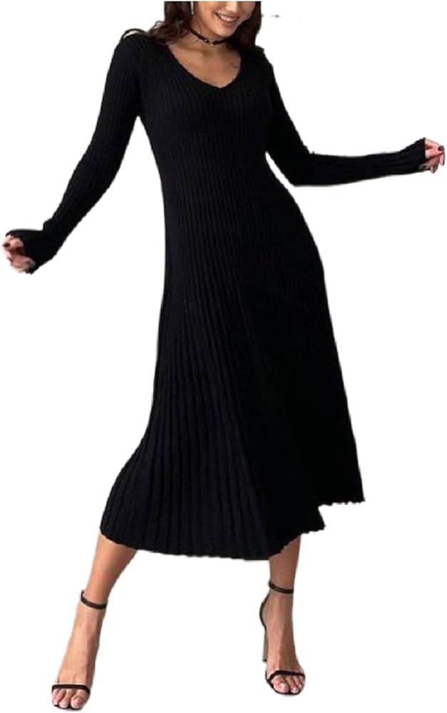 SOOKABEILA Women's Sexy Long Maxi Dress Y2k Ribbed Knit Slim Fit Midi Dress Casual Cut Out Bodyco... | Amazon (US)