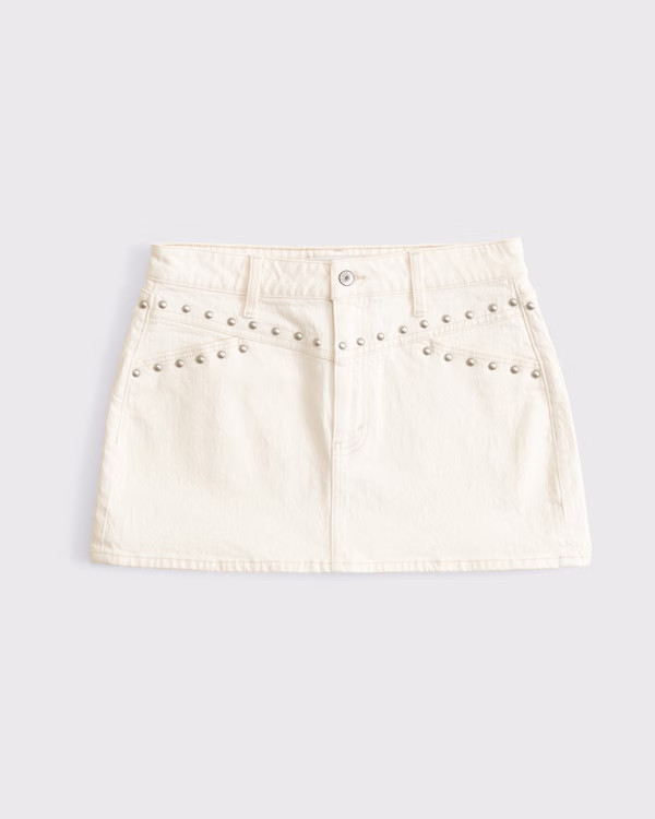 Women's Curve Love Mid Rise Studded Denim Mini Skirt | Women's New Arrivals | Abercrombie.com | Abercrombie & Fitch (US)