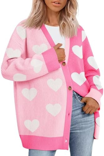 Saodimallsu Womens Heart Cardigan Sweaters Valentines Oversized Winter Color Block Button Up Cute... | Amazon (US)