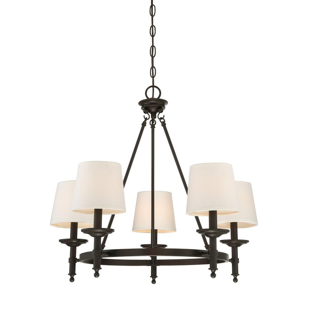 Filament Design 5-Light Oil Rubbed Bronze Chandelier with White Fabric Shade-CLI-SH474004 - The H... | The Home Depot