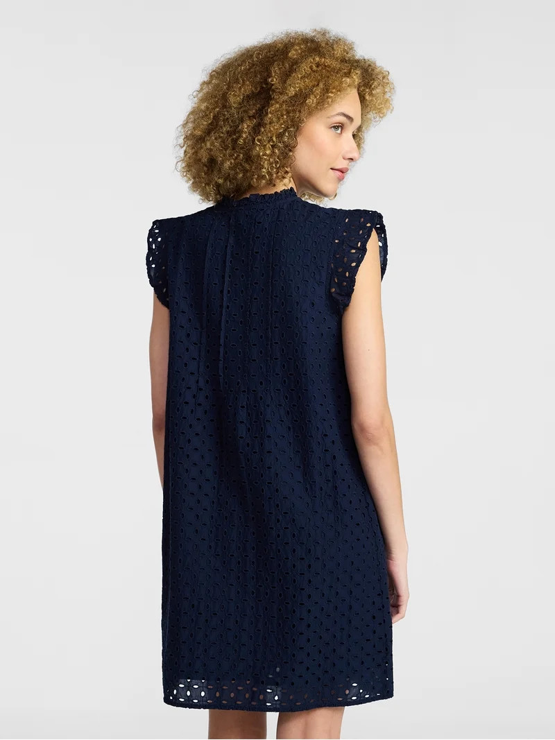 Time and Tru Women's Cotton Eyelet Mini Dress with Flutter Sleeves, Sizes XS-XXXL | Walmart (US)