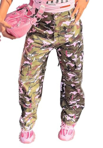 Women’s Fashion Y2K Tie Dye Pink Camo Cargo Loose Sweatpants with Multi Pockets | Amazon (US)