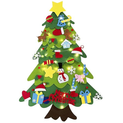 Lighted Felt Christmas Tree,Felt Christmas Tree for Toddlers,Felt Christmas Tree with 32 Pcs Ornaments | Amazon (US)