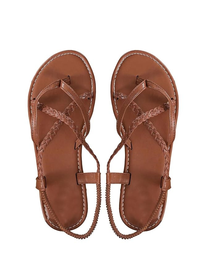 GORGLITTER Women's Braided Ankle Strap Flat Sandals Dressy Thong Strappy Comfy Sandals 2025 | Amazon (US)