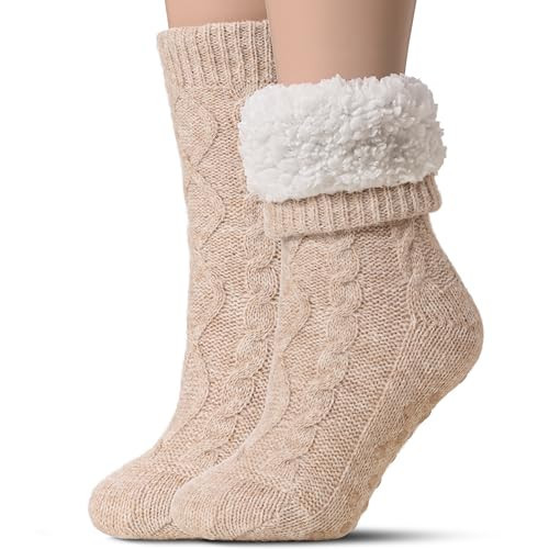 Tough Land Slipper Socks for Women with Grippers Non Slip, Sherpa Lined Slipper Socks | Amazon (US)