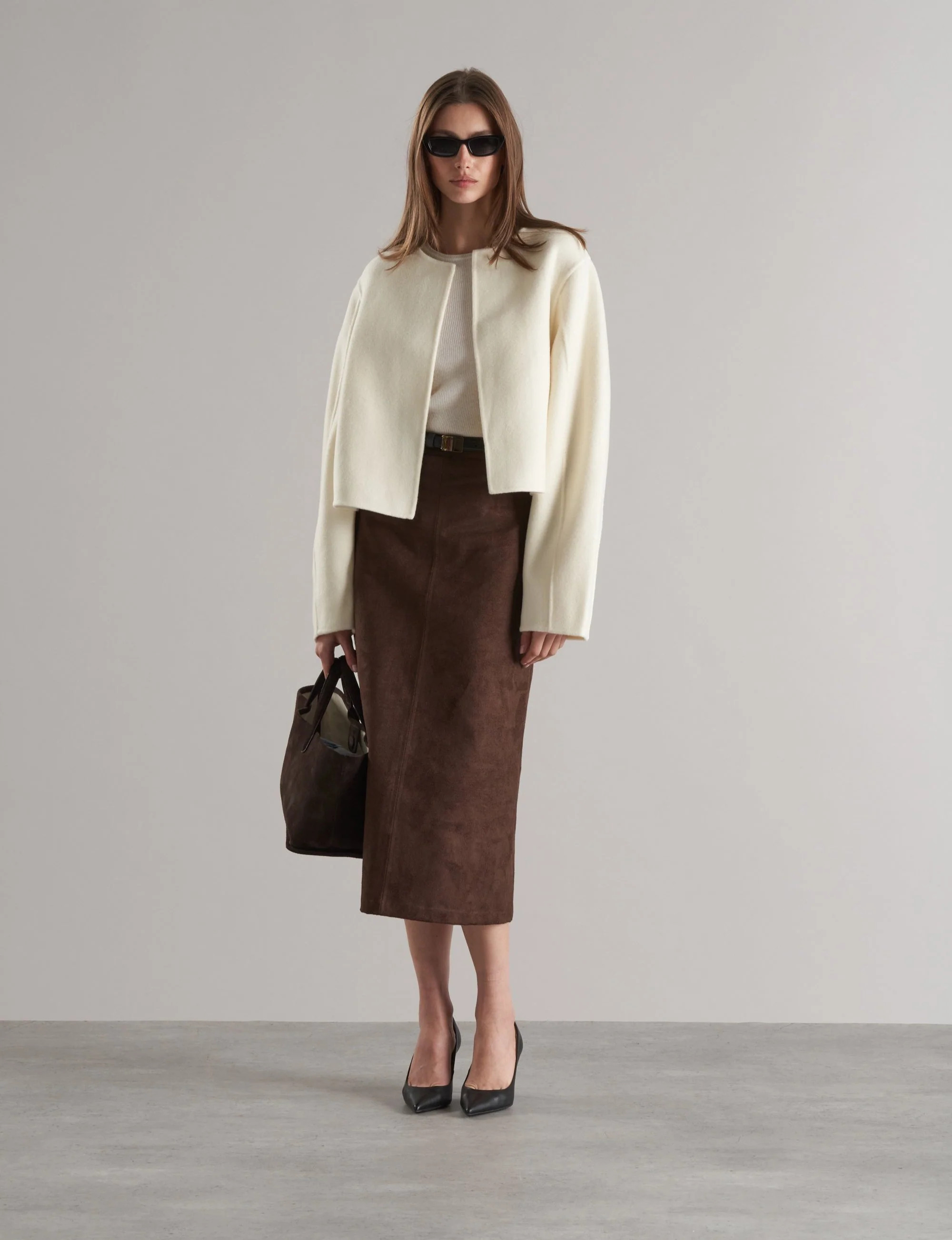Esme Wool Collarless Cropped Jacket Ivory | Marcela London