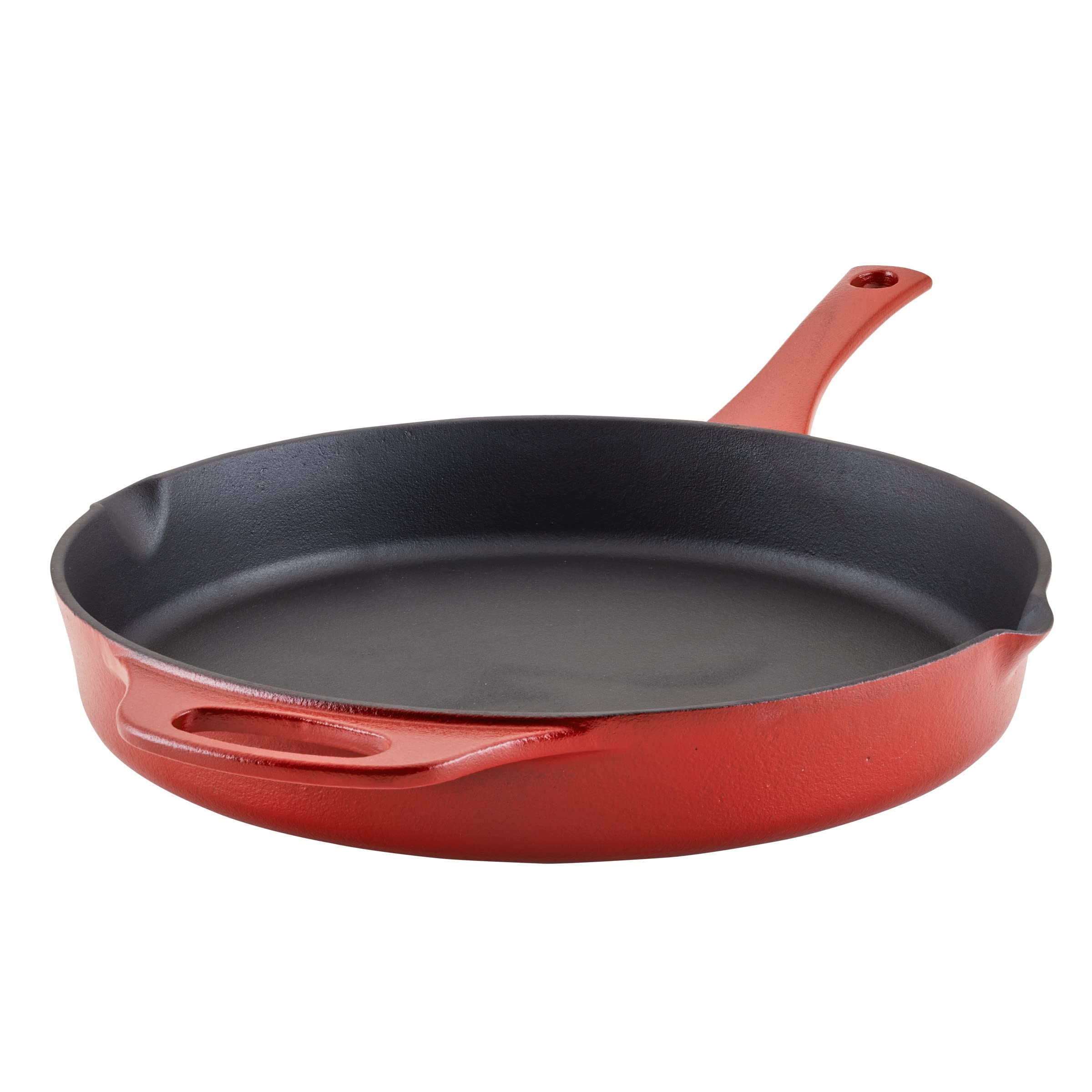 Rachael Ray NITRO Cast Iron Frying Pan/Skillet with Helper Handle and Pour Spouts, 12 Inch, Red | Amazon (US)
