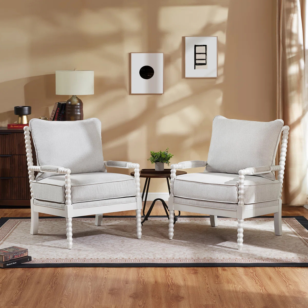 2 Pieces Mid-Century Farmhouse Accent Armchair, with Solid Wood Frame and Cushion Seat and Back | Wayfair North America