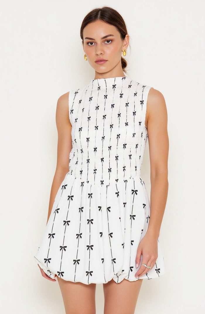 Modenaire Sleeveless Smocked Mini Dress with High Neckline | Nordstrom | Nordstrom