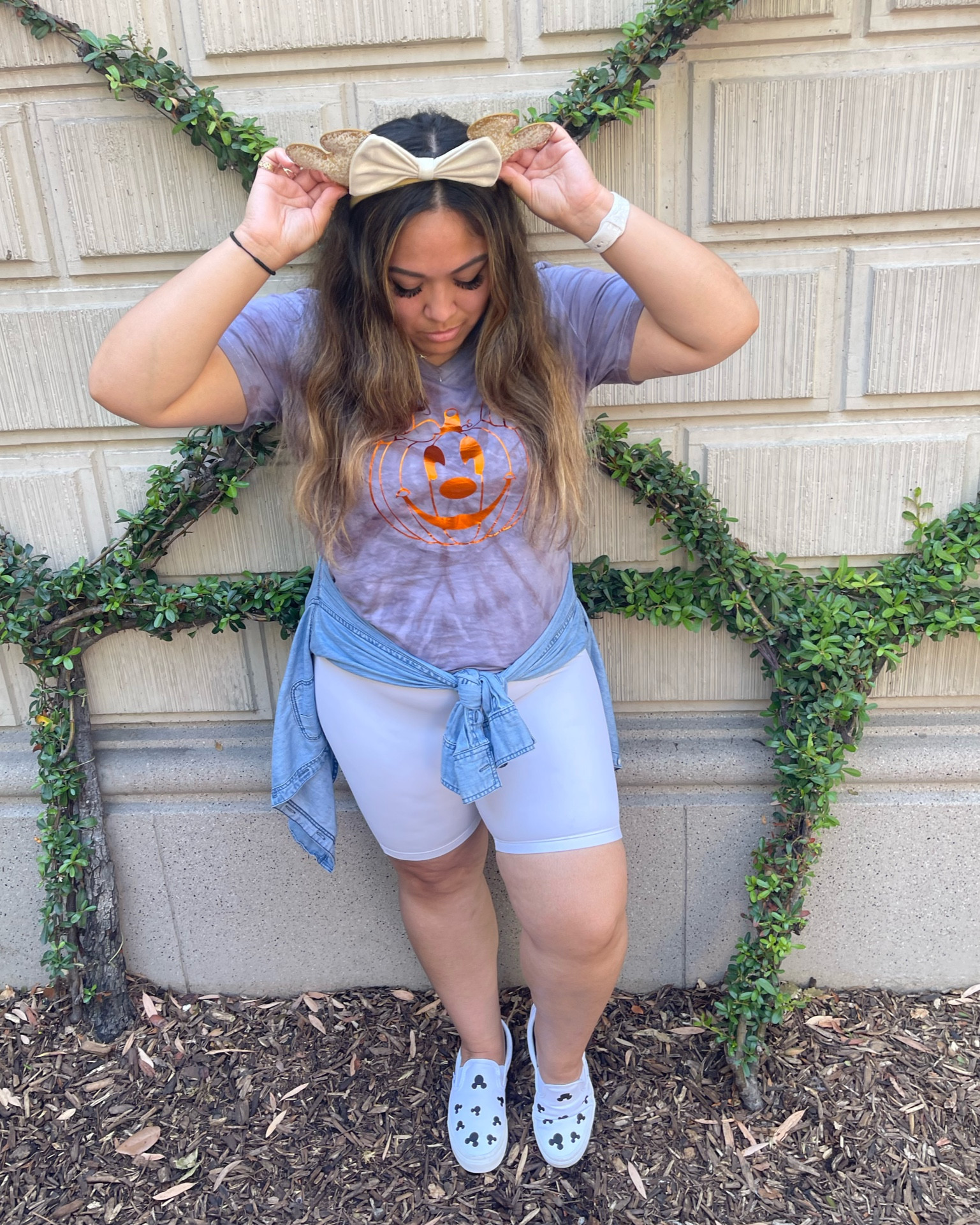 Missing Disneyland ❤️ Here’s one of the outfits I wore the second day at the park. I created the shirt using black & grey tie dye & ironed on the Mickey pumpkin. Purchased white Vans & ironed on little mickeys. My beignet ears were from the new princess & the frog store Eudora Shop. White Shorts are from Fashionova!

#LTKHalloween #LTKHoliday #LTKSeasonal