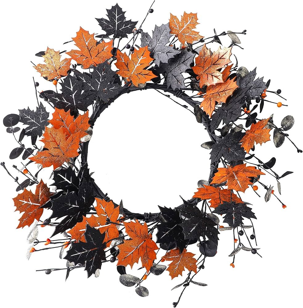 YNYLCHMX 18" Halloween Wreath for Front Door, Halloween Door Wreaths, Fall Autumn Farmhouse Wreat... | Amazon (US)