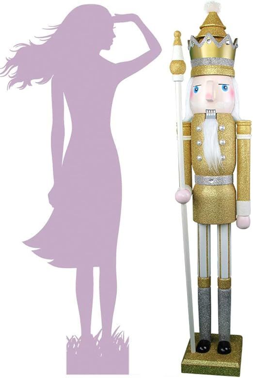 CDL 48" 4ft Tall Life-Size Large/Giant Gold Glitter Christmas Wooden Nutcracker King Ornament on ... | Amazon (US)
