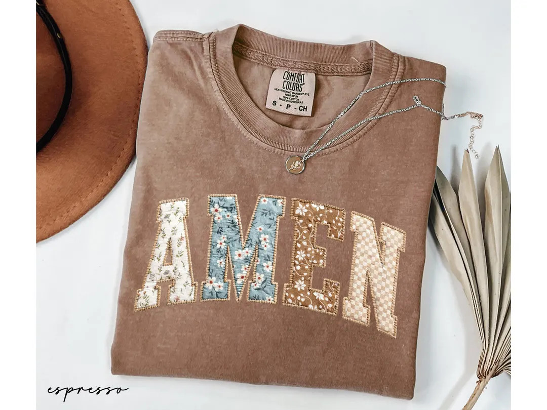 Amen Faux Quilted Shirt, Comfort Colors® Christian Patchwork Tee, Floral Cottagecore Faith Shirt... | Etsy (US)