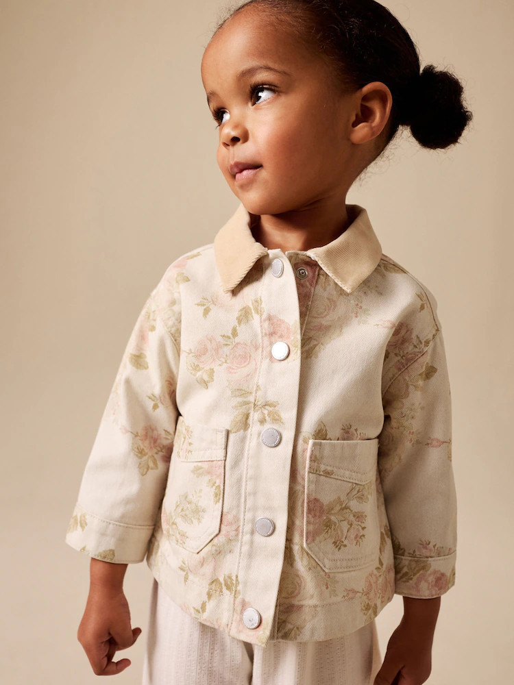 Ecru Floral Cord Collar Denim Jacket (3mths-7yrs) | Next US