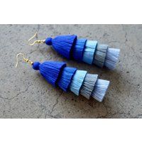 Five Tiered Blue Tassel Earrings | Etsy (US)