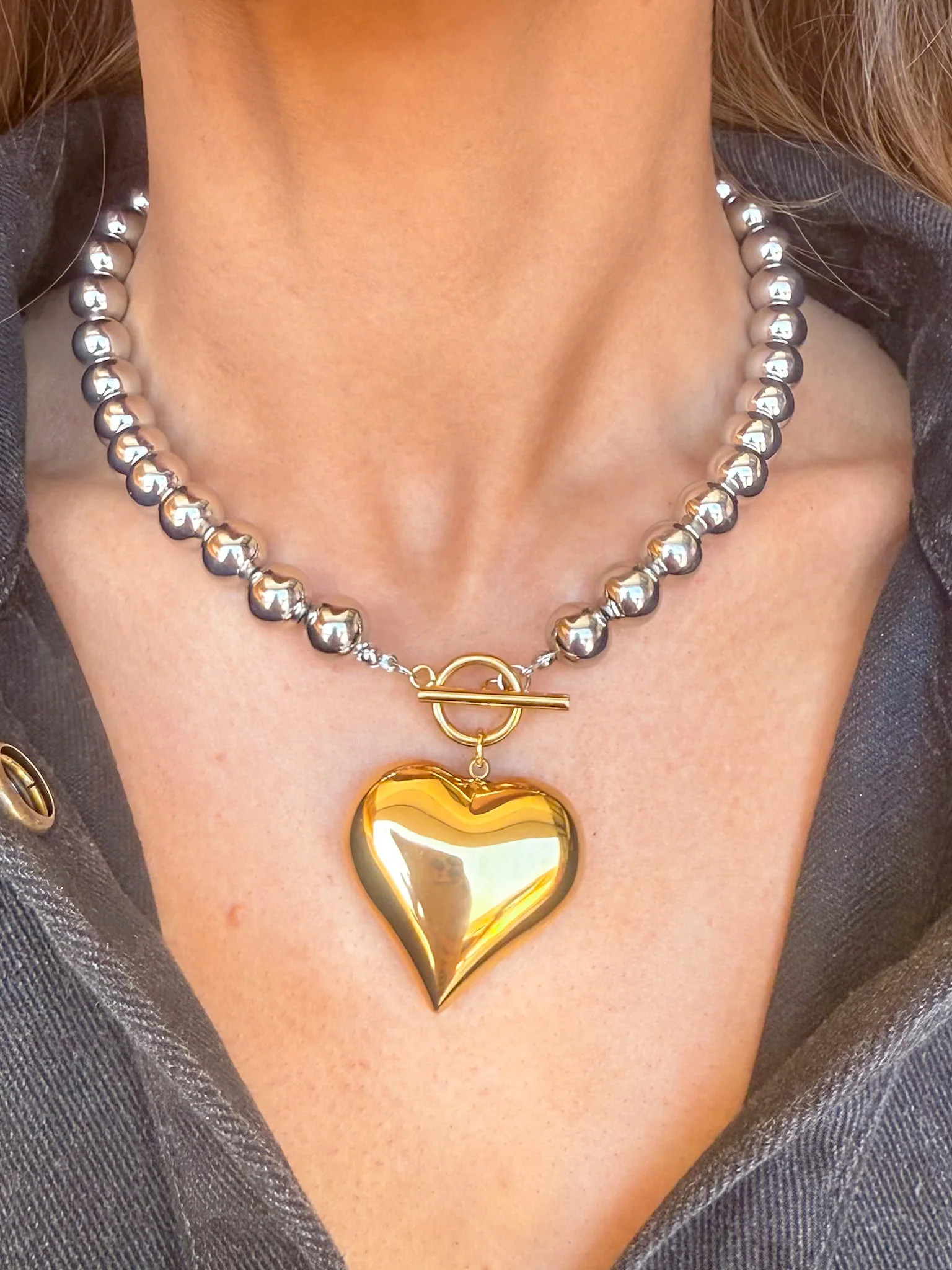 Raissa Two Tone Heart Necklace | Ruthie Grace