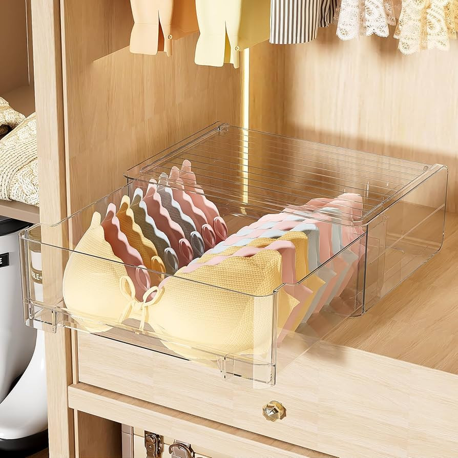 Bra Organizer for Closet, Bra Drawer Organizer, Clear Plastic Bra Drawers Stackable Underwear Dra... | Amazon (US)