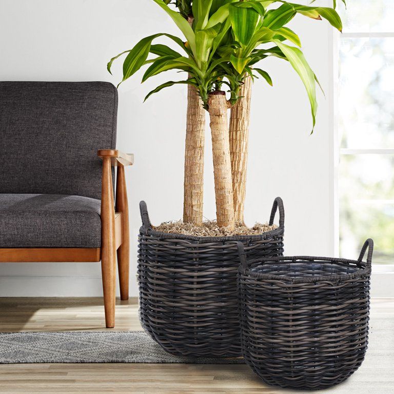Better Homes and Gardens Wister 12 and 15 IN Rattan Planter Set - Walmart.com | Walmart (US)